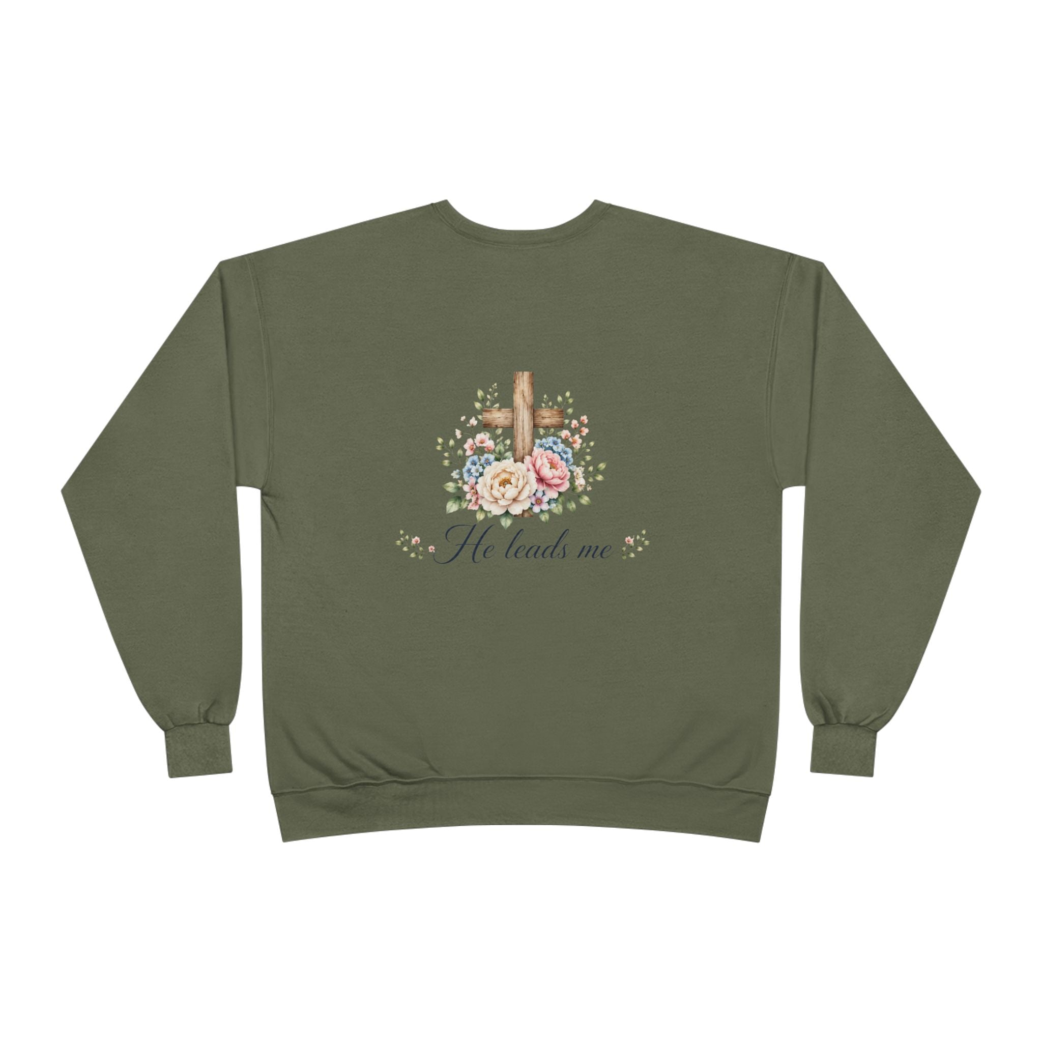 Christian Crewneck Sweatshirt — "The Lord is My Shepherd" Floral Cross Psalm 23:1