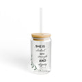 Inspirational Glass Tumbler with Straw – “She is Clothed with Strength and Dignity” (16oz)