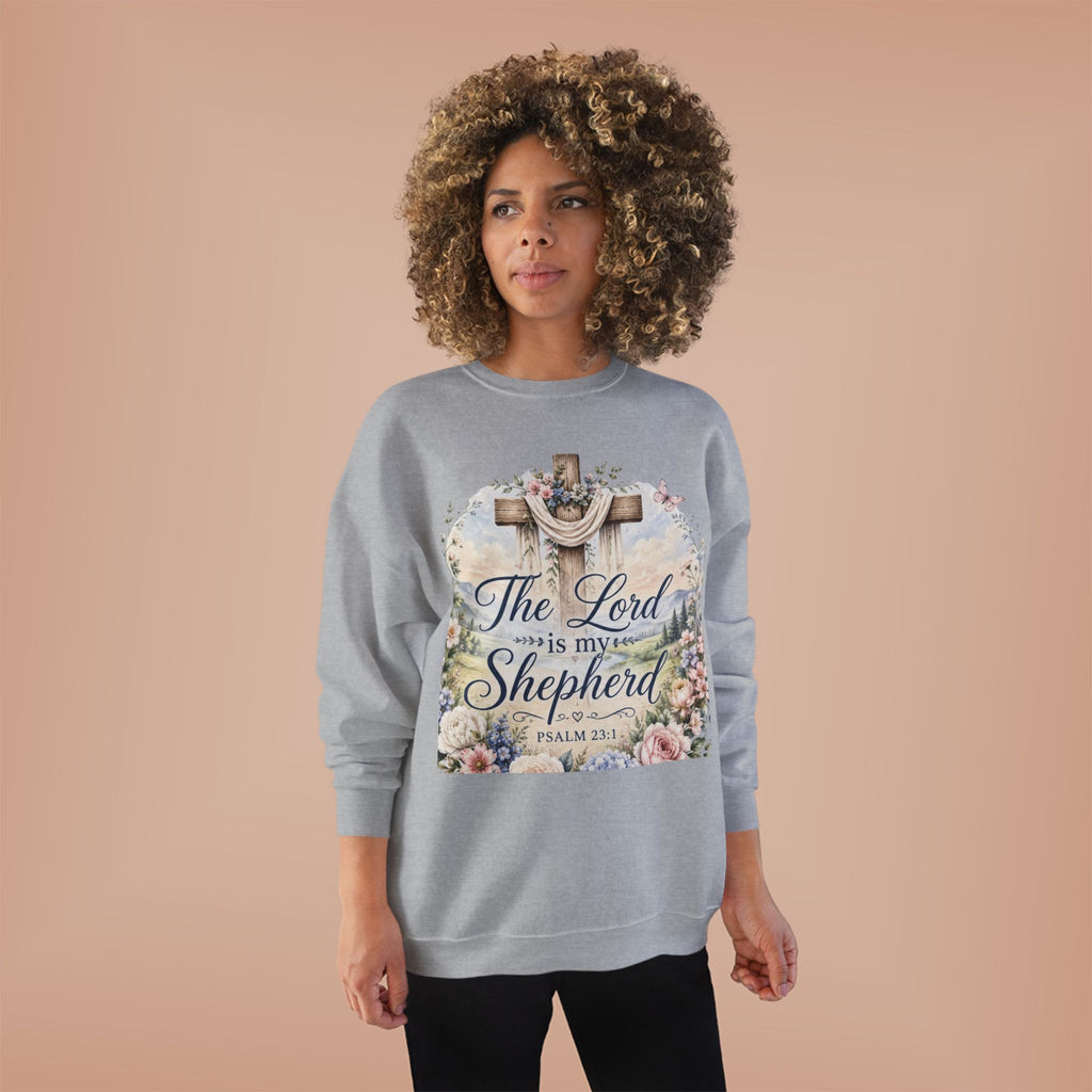 Christian Crewneck Sweatshirt — "The Lord is My Shepherd" Floral Cross Psalm 23:1