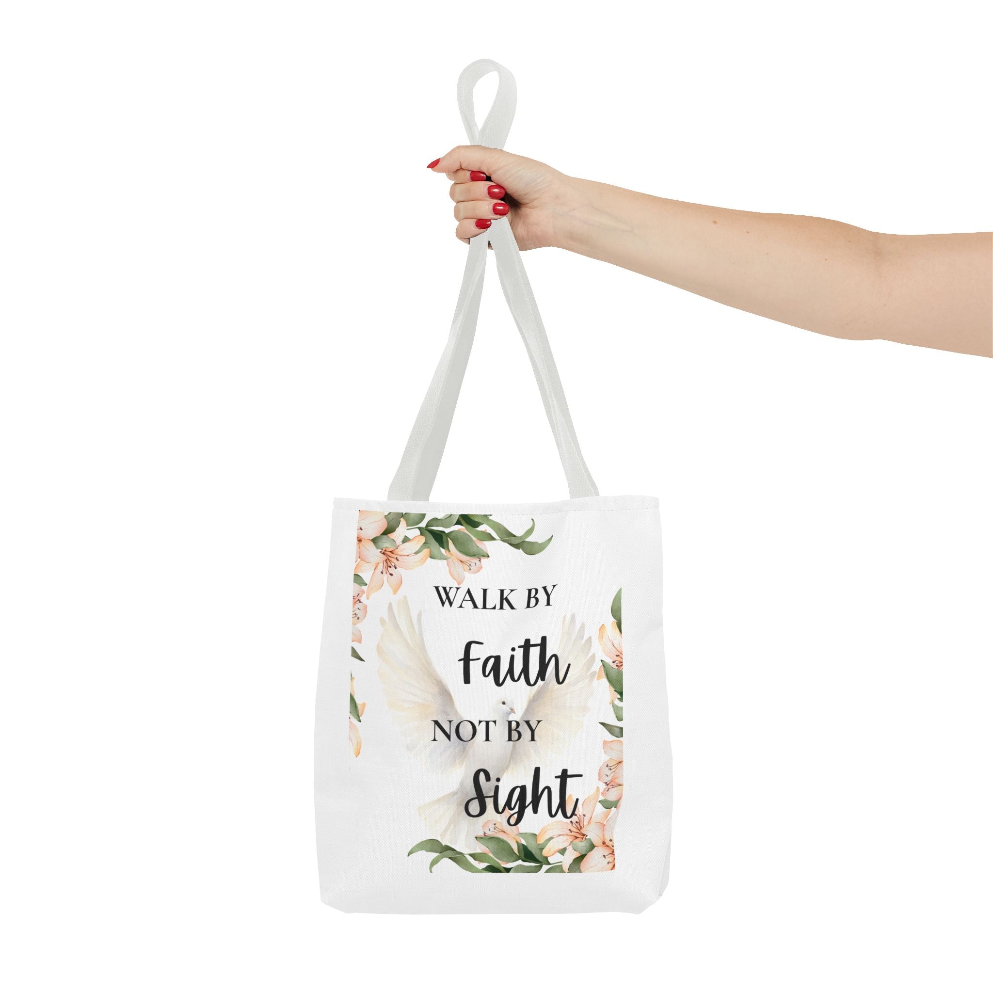 Faith Quote Floral Tote Bag — "Walk by Faith Not by Sight" Inspirational Tote