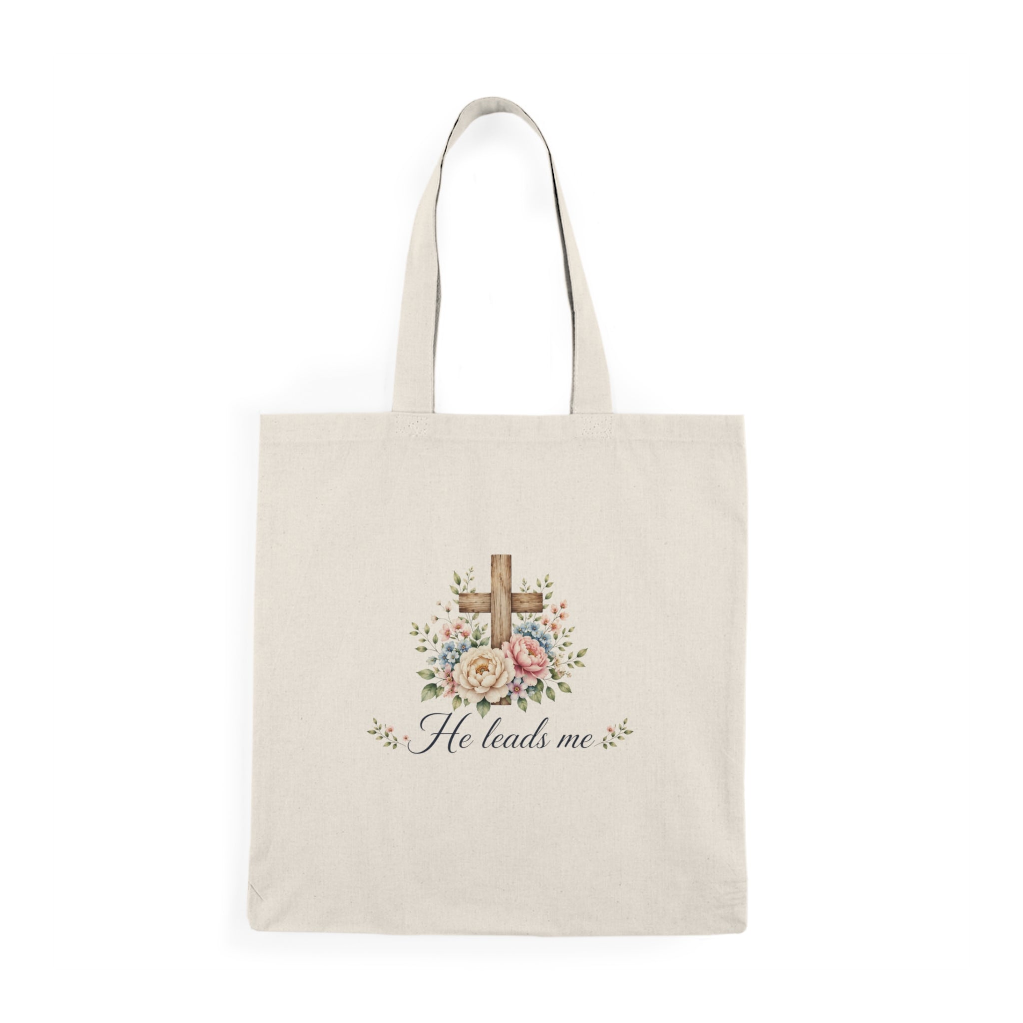 Canvas Tote Bag — “The Lord is My Shepherd” Floral Cross Scripture Tote