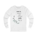 Long Sleeve Tee — "She Is Clothed with Strength and Dignity" Floral Scripture Shirt
