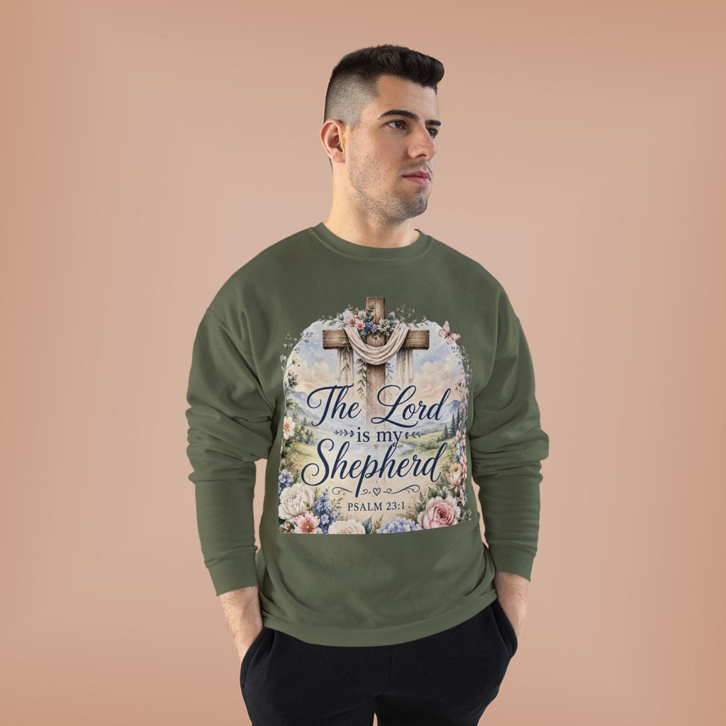 Christian Crewneck Sweatshirt — "The Lord is My Shepherd" Floral Cross Psalm 23:1