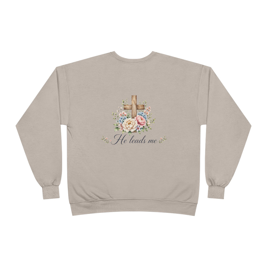 Christian Crewneck Sweatshirt — "The Lord is My Shepherd" Floral Cross Psalm 23:1