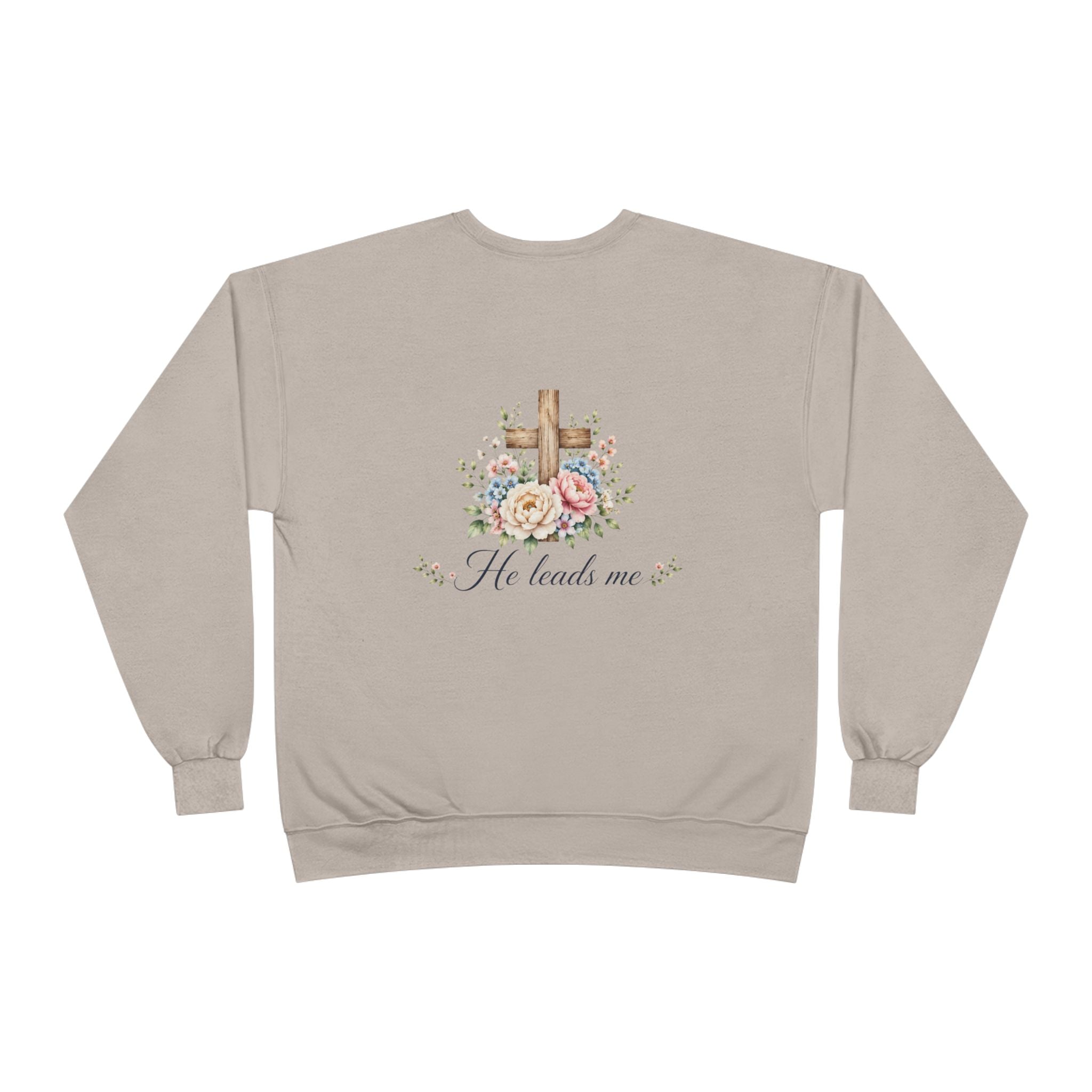 Christian Crewneck Sweatshirt — "The Lord is My Shepherd" Floral Cross Psalm 23:1