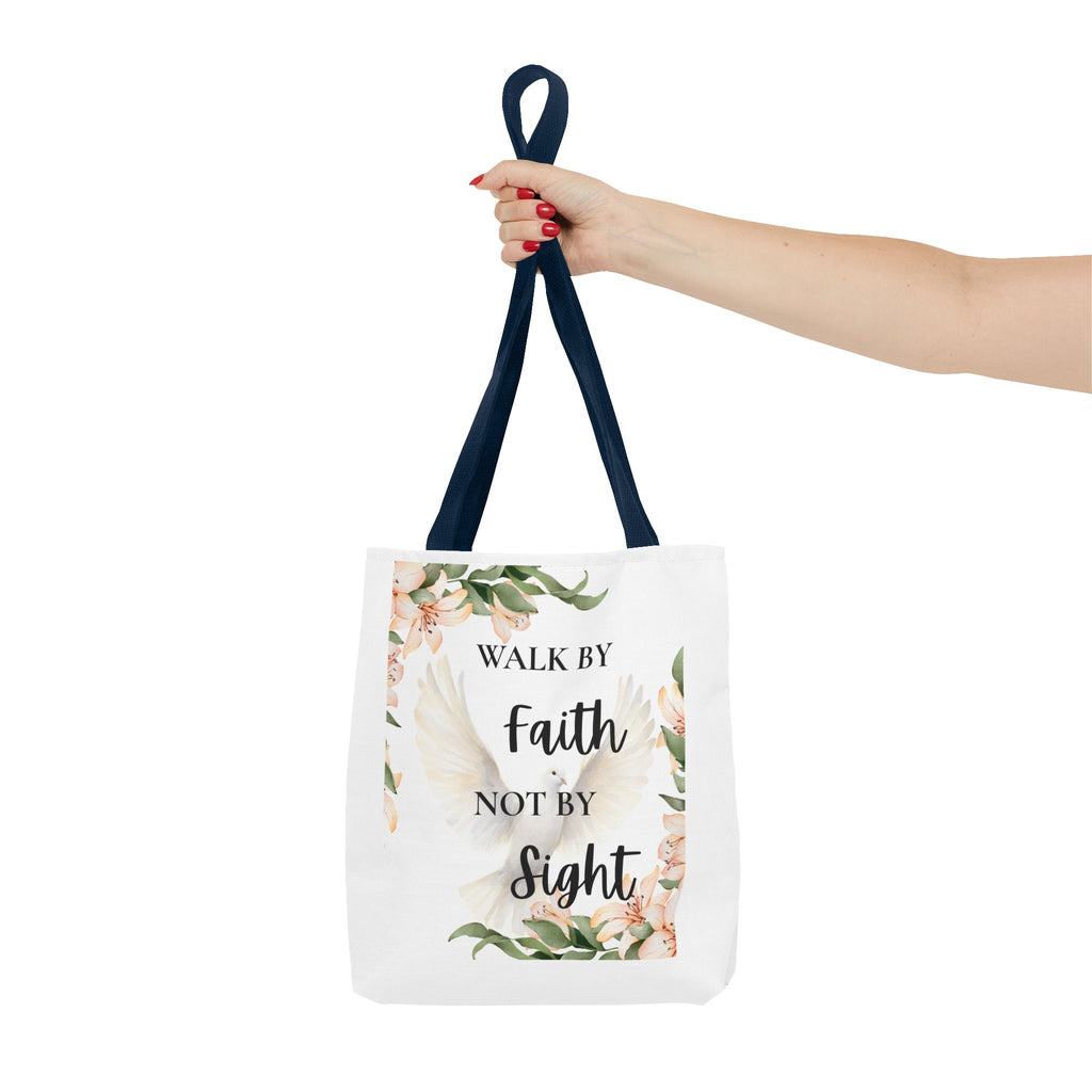 Faith Quote Floral Tote Bag — "Walk by Faith Not by Sight" Inspirational Tote