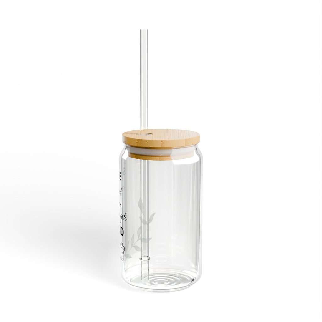Inspirational Glass Tumbler with Straw – “She is Clothed with Strength and Dignity” (16oz)
