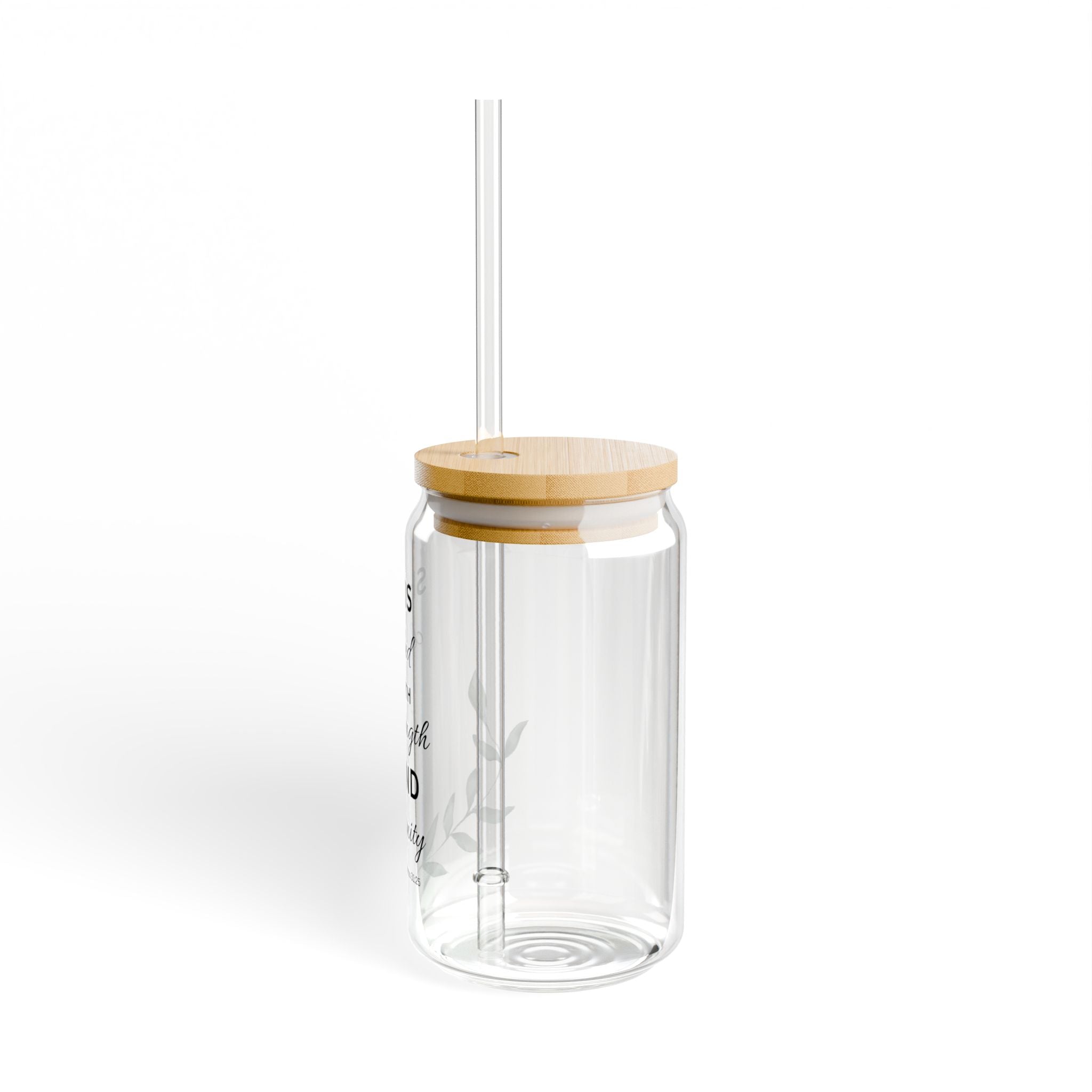 Inspirational Glass Tumbler with Straw – “She is Clothed with Strength and Dignity” (16oz)