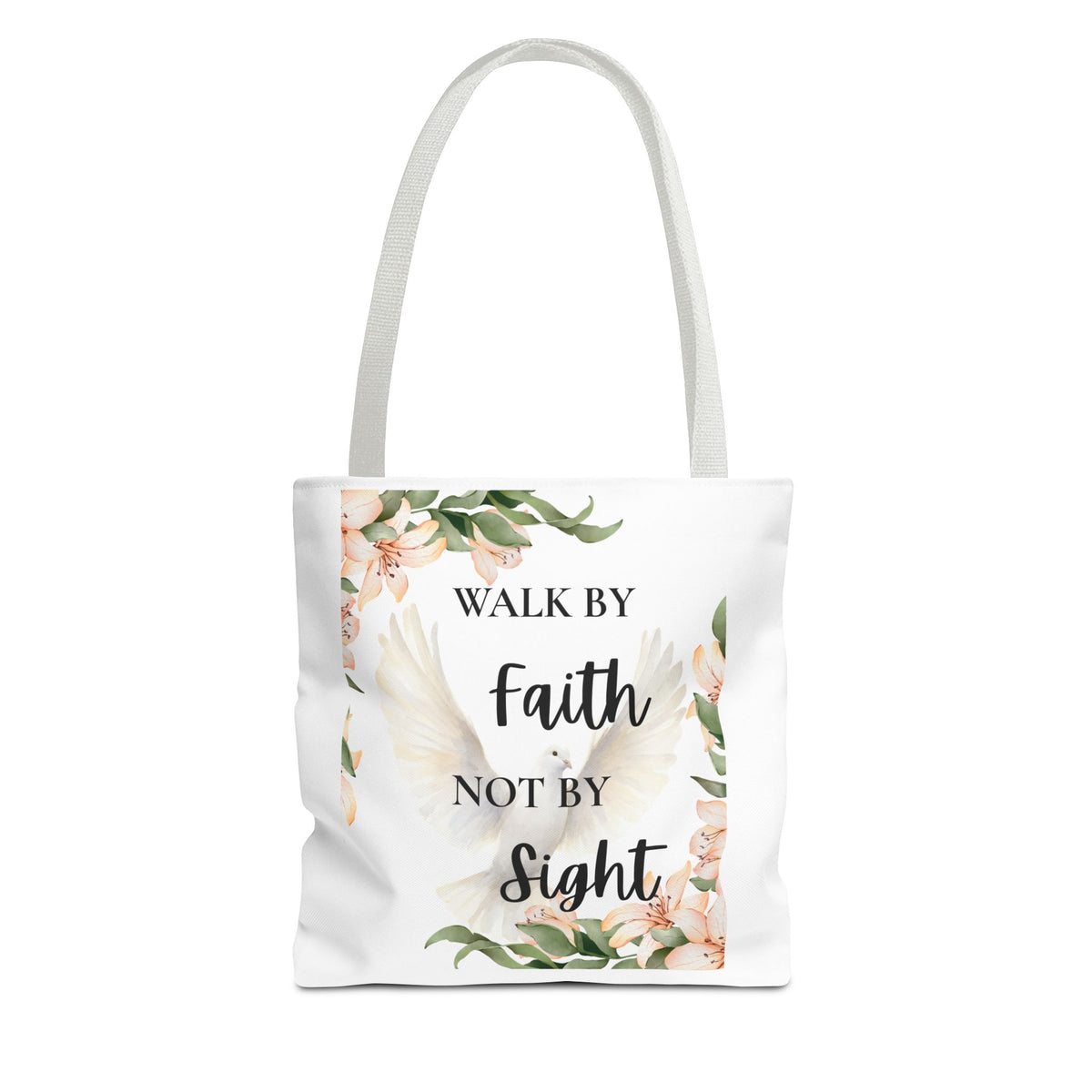 Faith Quote Floral Tote Bag — "Walk by Faith Not by Sight" Inspirational Tote