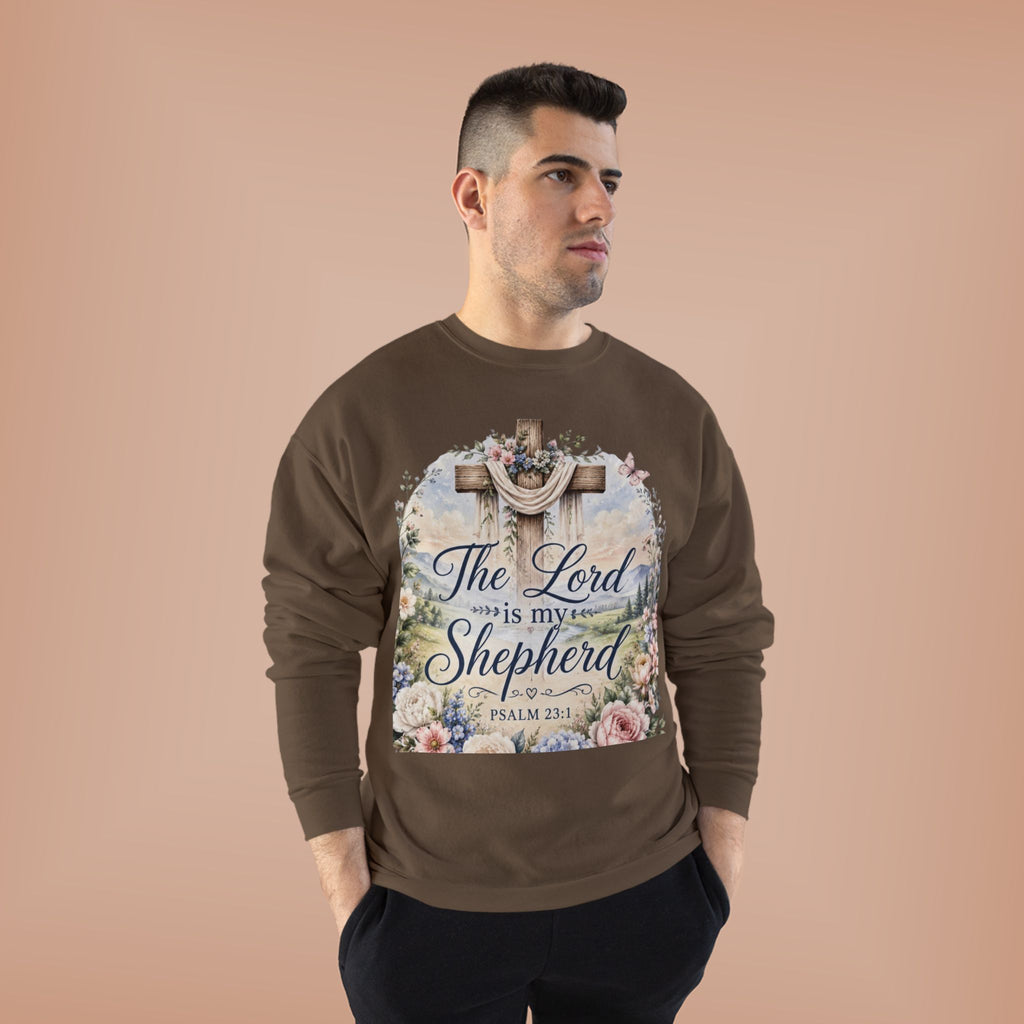 Christian Crewneck Sweatshirt — "The Lord is My Shepherd" Floral Cross Psalm 23:1