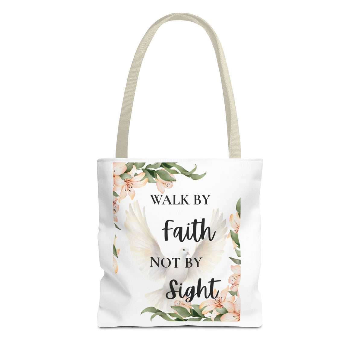 Faith Quote Floral Tote Bag — "Walk by Faith Not by Sight" Inspirational Tote