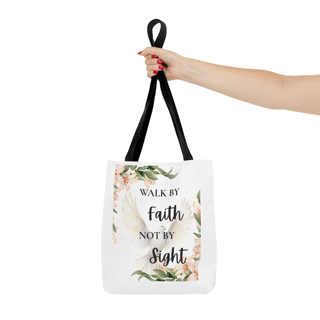 Faith Quote Floral Tote Bag — "Walk by Faith Not by Sight" Inspirational Tote